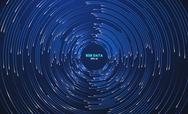 Circular data swirl on dark blue technology background hurricane vortex concentric lines