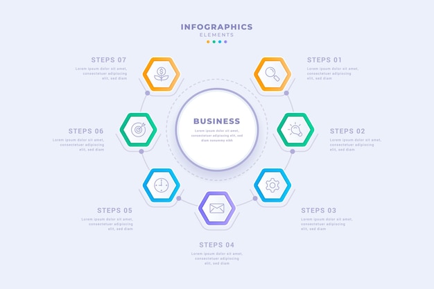 Circular diagram business infographic template with seven steps design