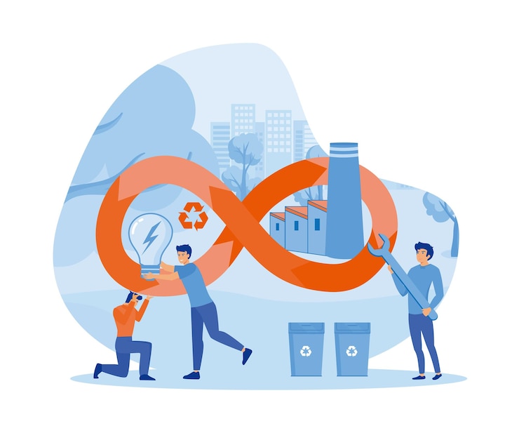 Vector circular economy eco friendly energy production industry development cycle with waste recycling