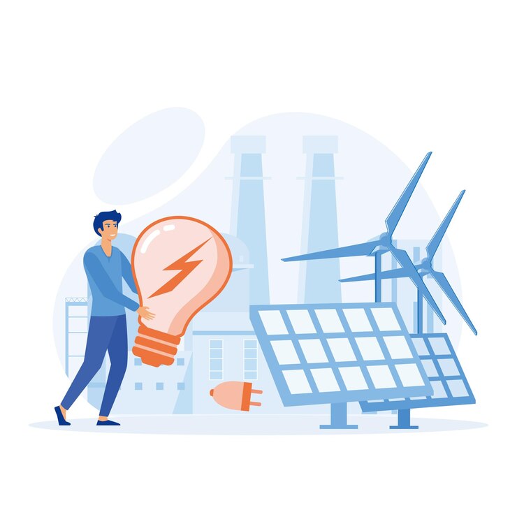Vector circular economy, green energy, eco-industrial development and manufacturing concept, flat vector modern illustration