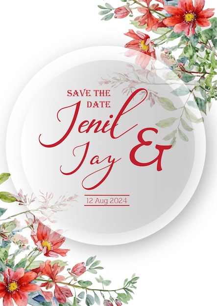 Vector circular floral embrace save the date for jennie and jays soft roses frame save the date for a roma