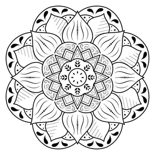 ヴィンテージ花柄の円形の花曼荼羅ベクトル曼荼羅オリエンタルパターン手描きの装飾的な要素花びらの花のユニークなデザインコンセプトリラックスと瞑想ページのロゴブックの使用