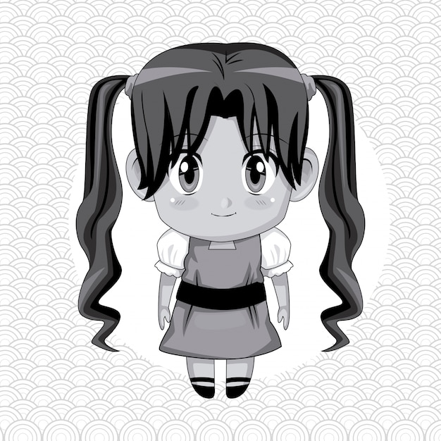 круглая рамка и милая девушка аниме с длинными косичками прическа