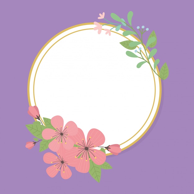 Circular frame with flowers and leafs decoration