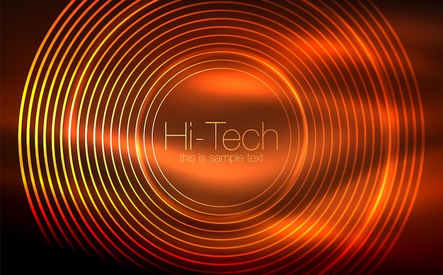 Circular glowing neon shapes techno background Abstract shiny transparent circles on dark technology space Glowing neon circles techno digital background