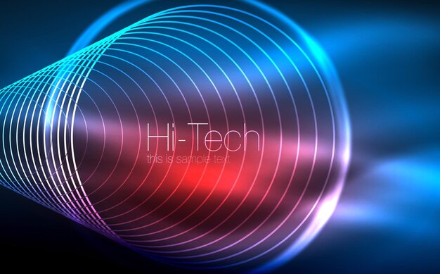 Circular glowing neon shapes techno background Abstract shiny transparent circles on dark technology space Glowing neon circles techno digital background