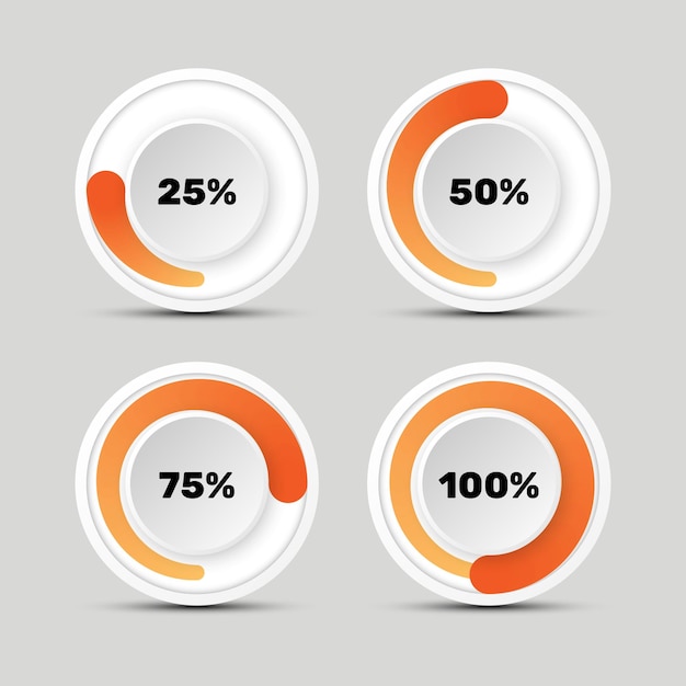 Vector circular gradient loading indicator or progress bar set with percentage for user interface