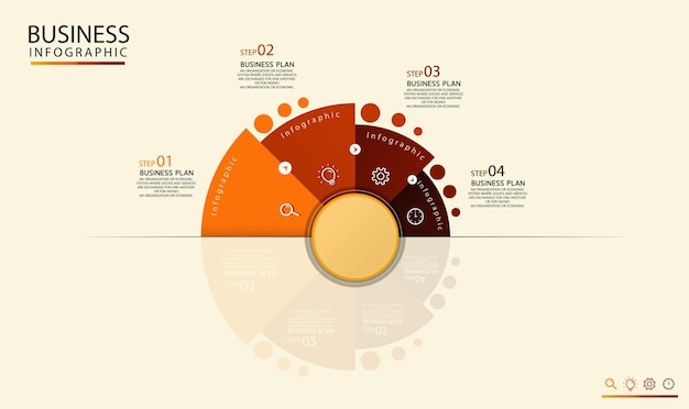 Круговой инфографический шаблон этикетки с 4 значками выбора или шага инфографики для бизнес-идей