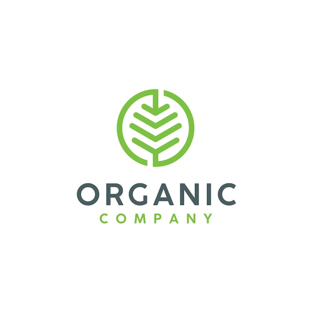 유기농 신선한 자연 식품 로고 디자인을 위한 잎이 있는 원형 초기 문자 O