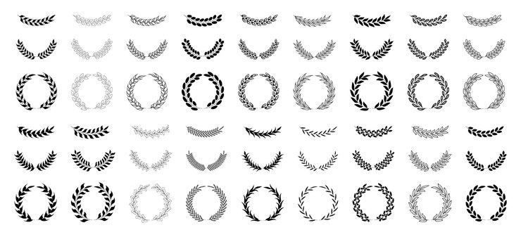Vector circular laurel foliate icon set isolated on transparent background laurel crown and wreath olive leaf branch set award and winner icon emblem of victory sport heraldry symbol vintage elements