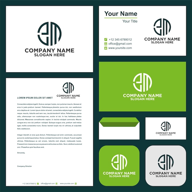 Circular letter em logo and business card