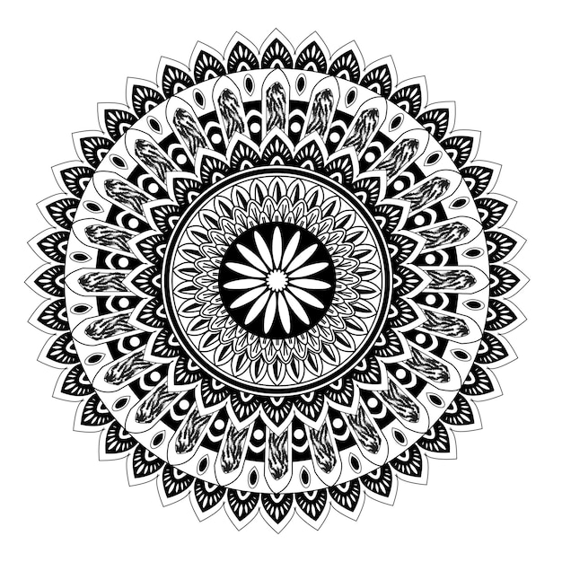 Illustrazione vettoriale disegnata a mano in bianco e nero di arte di linea circolare di mandala