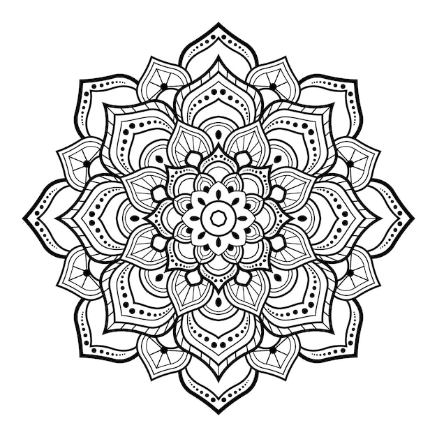 Circular pattern black and white floral ornamental mandala outline for coloring book pages 