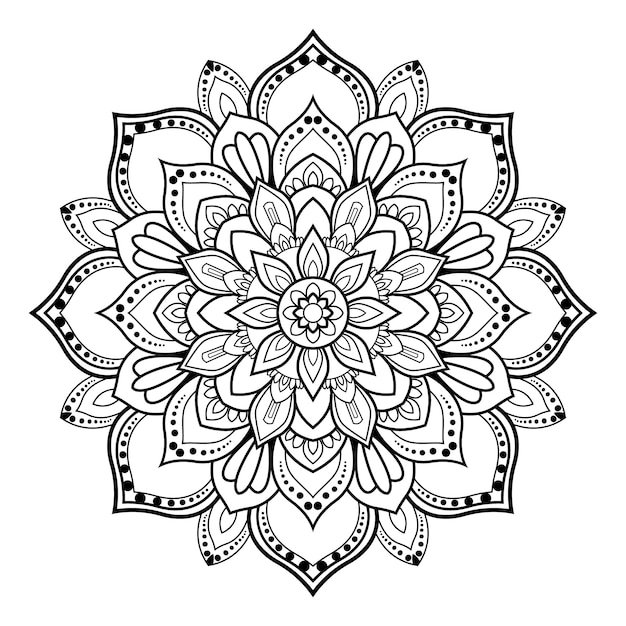 Vector circular pattern black and white floral ornamental mandala outline for coloring book pages