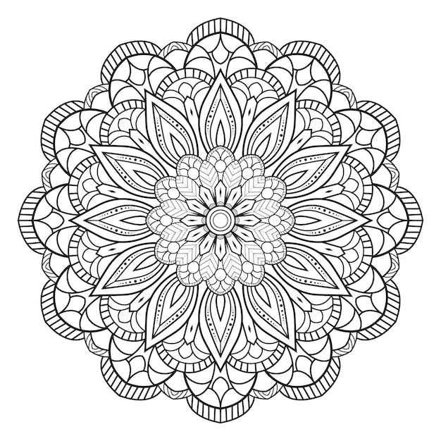 Vector circular pattern black and white floral ornamental mandala outline for coloring book pages