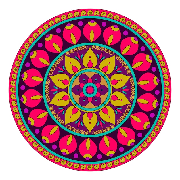 Motivo circolare colorato henna mehandi design decorativo floreale mandala