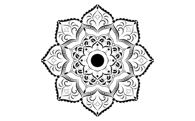 흑백 만다라의 원형 패턴 꽃 흰색 배경을 가진 벡터 만다라 꽃 패턴