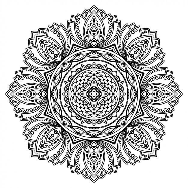 Modello circolare a forma di mandala. ornamento decorativo in stile etnico orientale. illustrazione di tiraggio della mano di doodle del profilo. pagina del libro da colorare.