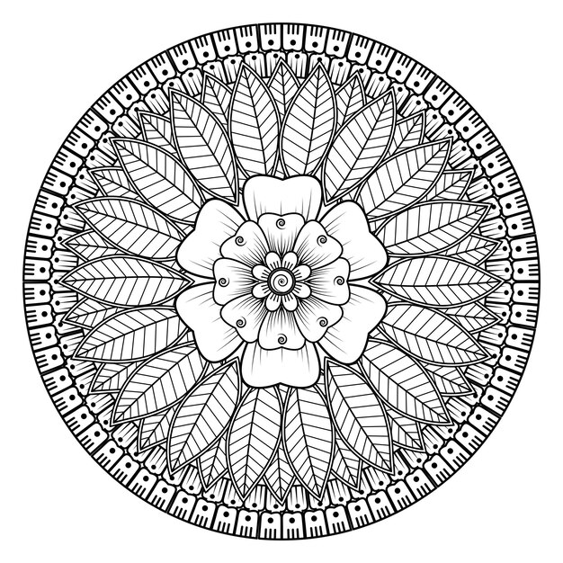 Circular pattern in form of mandala for henna mehndi tattoo decoration coloring book page
