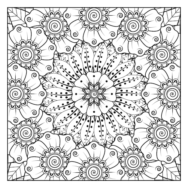 Motivo circolare a forma di mandala per henna, mehndi, tatuaggio, decorazione. pagina del libro da colorare.