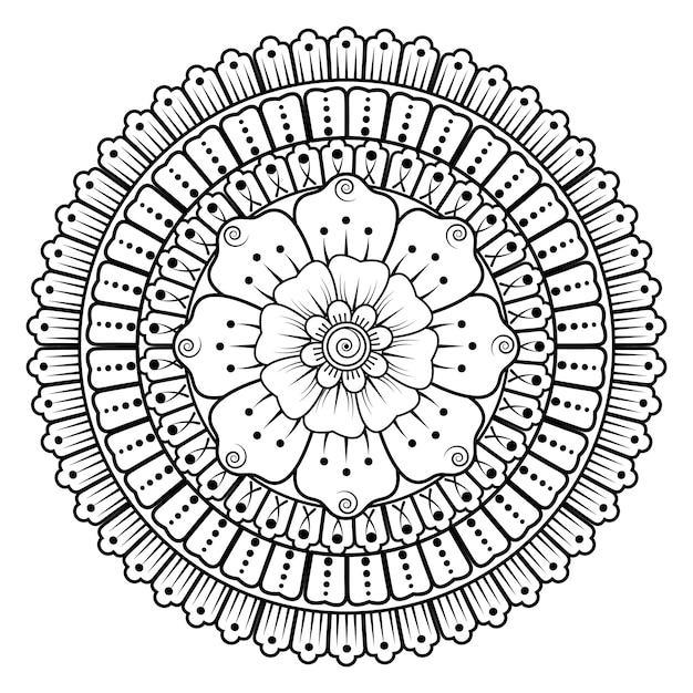 Circular pattern in form of mandala for Henna, Mehndi, tattoo, decoration. Coloring book page.