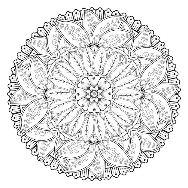 Circular pattern in form of mandala for Henna, Mehndi, tattoo, decoration. Coloring book page.