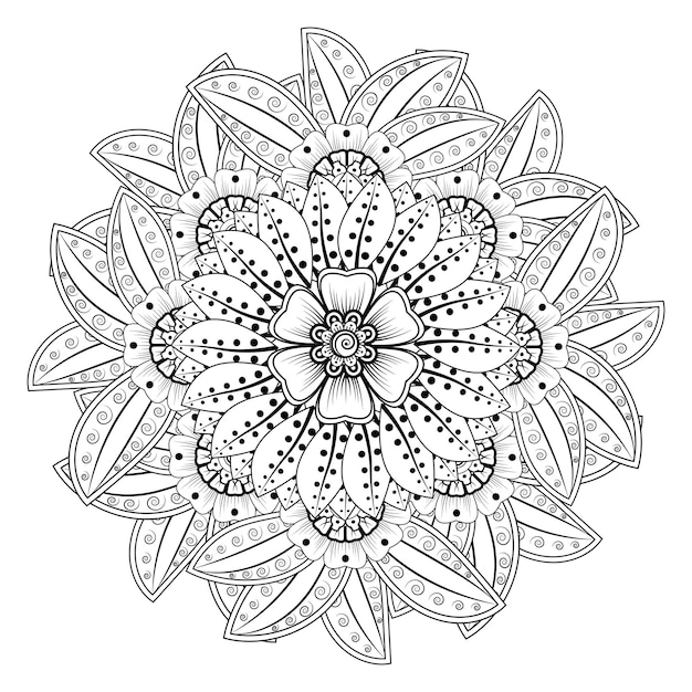 Circular pattern in form of mandala for Henna, Mehndi, tattoo, decoration. Coloring book page.