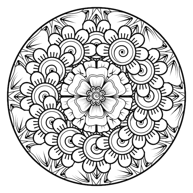 Circular pattern in form of mandala for Henna Mehndi tattoo decoration Coloring book page