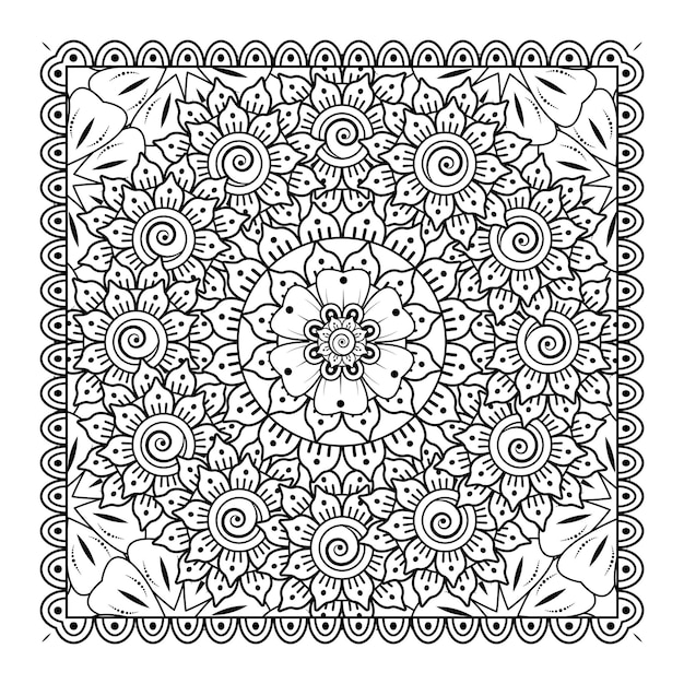 Circular pattern in form of mandala for henna mehndi tattoo decoration coloring book page