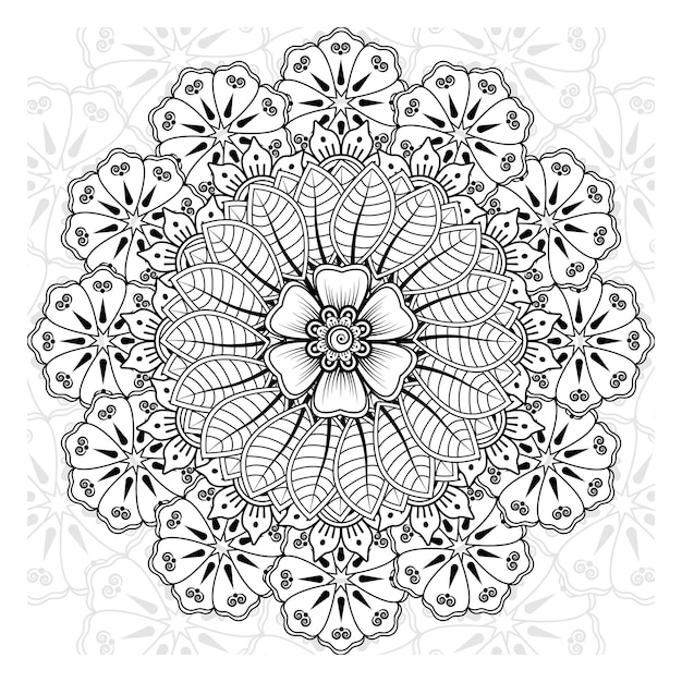 Circular pattern in form of mandala for henna mehndi tattoo decoration coloring book page