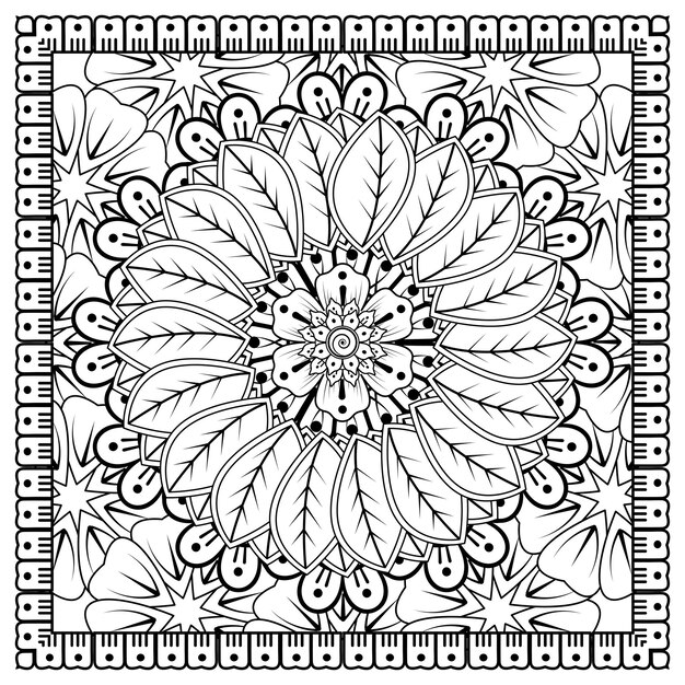 Circular pattern in form of mandala for Henna Mehndi tattoo decoration Coloring book page