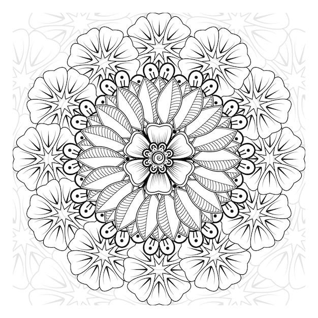 Circular pattern in form of mandala for Henna Mehndi tattoo decoration Coloring book page