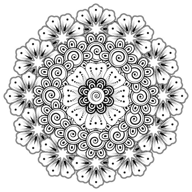 Circular pattern in form of mandala for henna mehndi tattoo decoration coloring book page