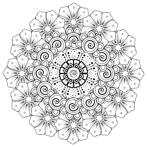 Motivo circolare a forma di mandala per la decorazione del tatuaggio henna mehndi pagina del libro da colorare