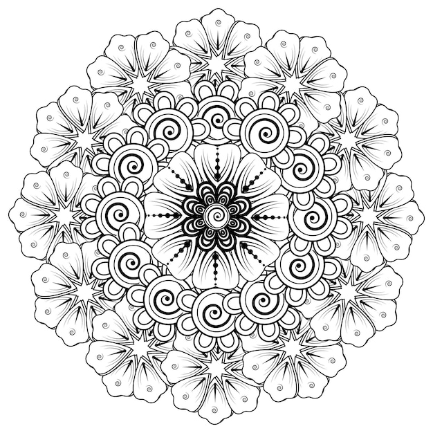 Circular pattern in form of mandala for Henna Mehndi tattoo decoration Coloring book page