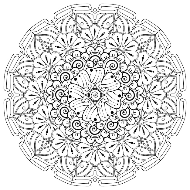 Motivo circolare a forma di mandala per la decorazione del tatuaggio henna mehndi pagina del libro da colorare