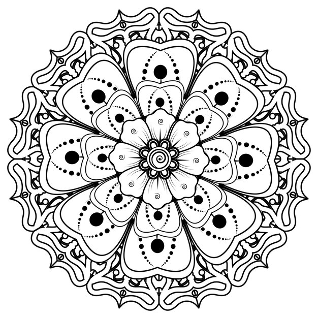 Circular pattern in form of mandala for Henna, Mehndi, tattoo, decoration. Coloring book page.