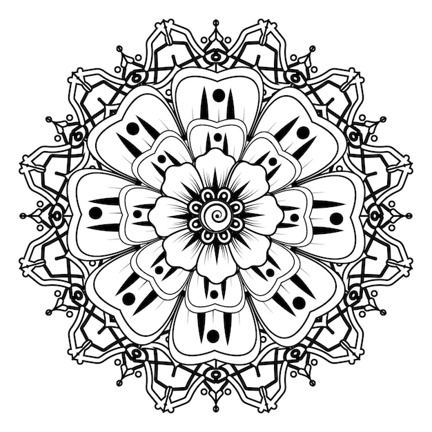 Motivo circolare a forma di mandala per henna, mehndi, tatuaggio, decorazione. pagina del libro da colorare.