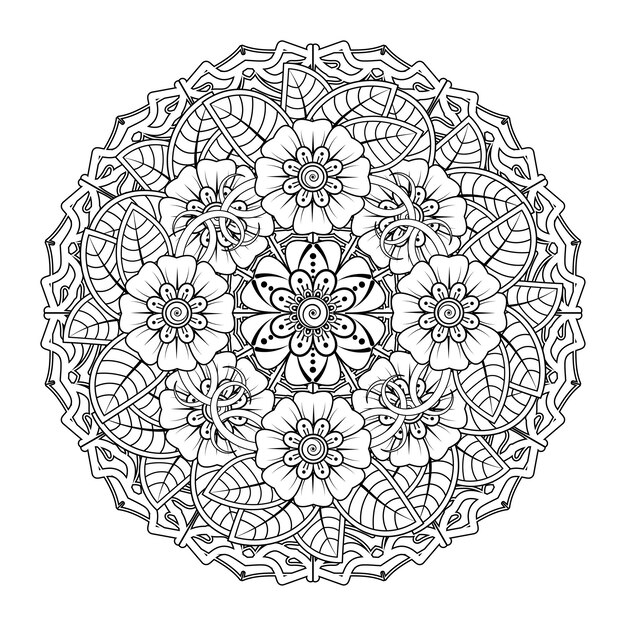 Circular pattern in form of mandala for Henna, Mehndi, tattoo, decoration. Coloring book page.