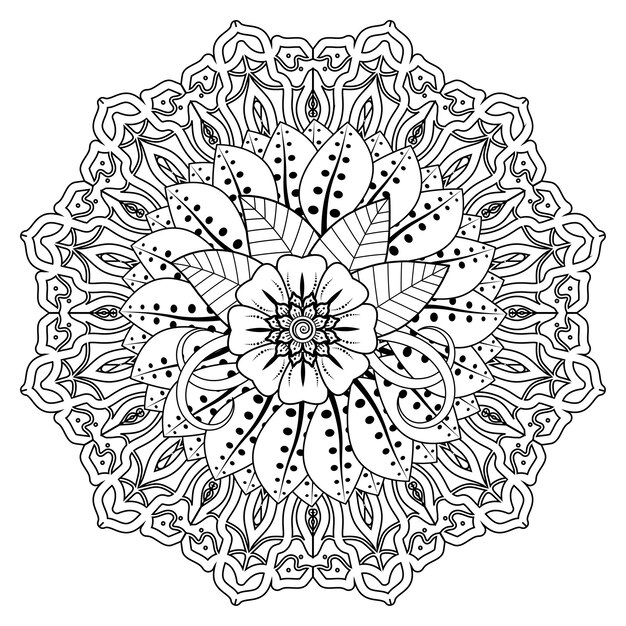 Circular pattern in form of mandala for Henna, Mehndi, tattoo, decoration. Coloring book page.