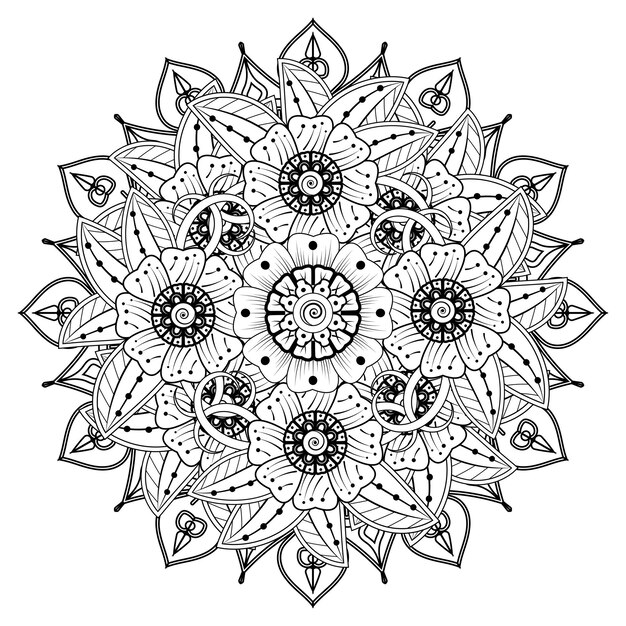 Motivo circolare a forma di mandala per henna, mehndi, tatuaggio, decorazione. pagina del libro da colorare.