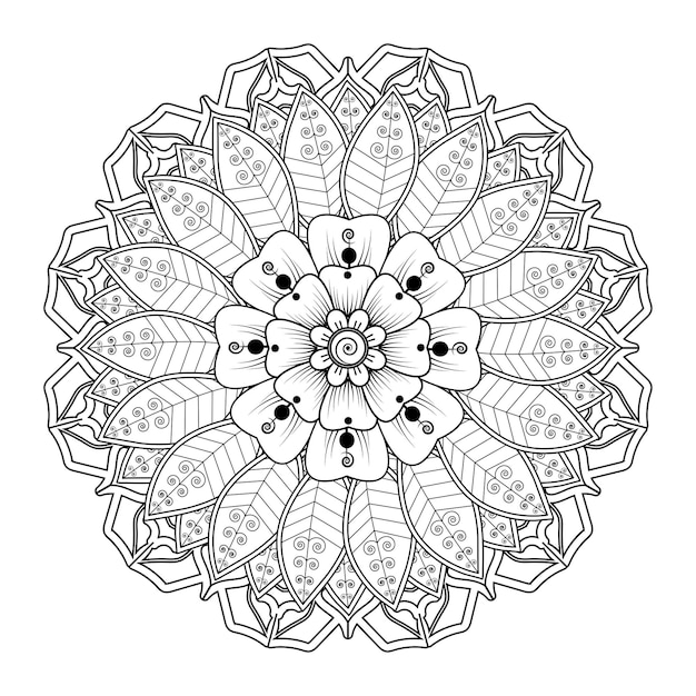 Circular pattern in form of mandala for Henna, Mehndi, tattoo, decoration. Coloring book page.