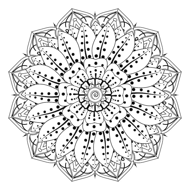 Circular pattern in form of mandala for Henna, Mehndi, tattoo, decoration. Coloring book page.