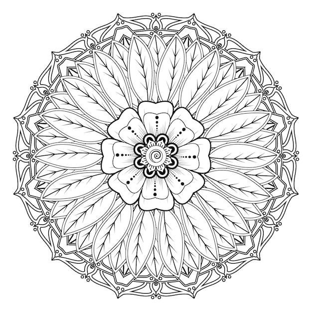 Circular pattern in form of mandala for Henna, Mehndi, tattoo, decoration. Coloring book page.