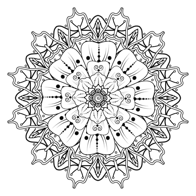 Circular pattern in form of mandala for Henna, Mehndi, tattoo, decoration. Coloring book page.