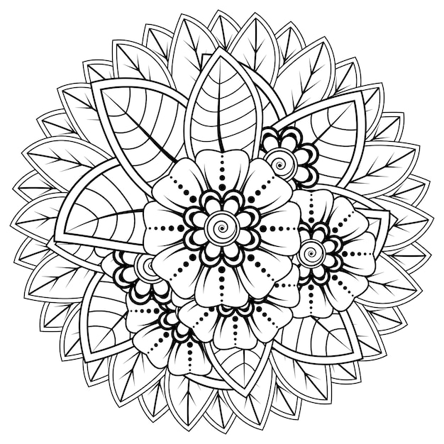 Circular pattern in form of mandala for Henna, Mehndi, tattoo, decoration. Coloring book page.