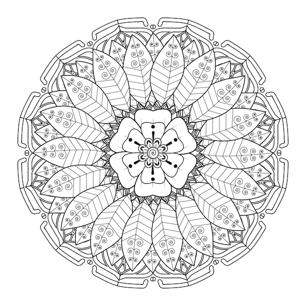 Circular pattern in form of mandala for henna, mehndi, tattoo, decoration. coloring book page.