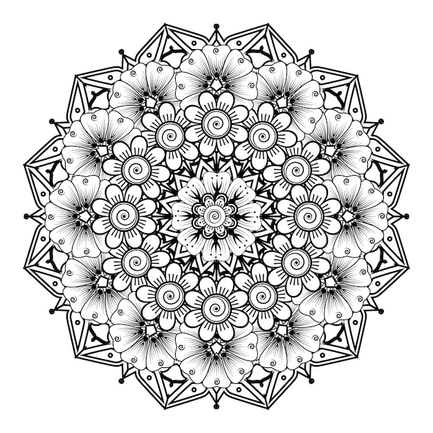 Circular pattern in form of mandala for henna, mehndi, tattoo, decoration. coloring book page.