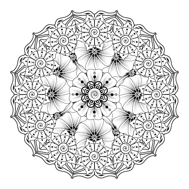 Motivo circolare a forma di mandala per henna, mehndi, tatuaggio, decorazione. pagina del libro da colorare.