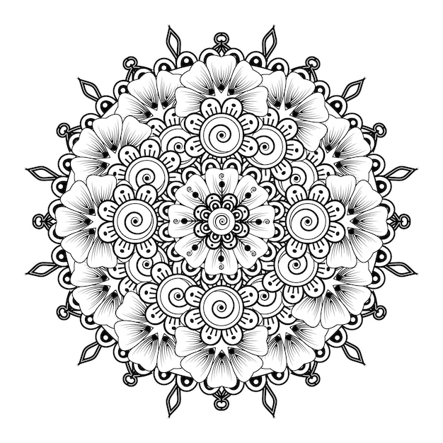 Circular pattern in form of mandala for Henna, Mehndi, tattoo, decoration. Coloring book page.